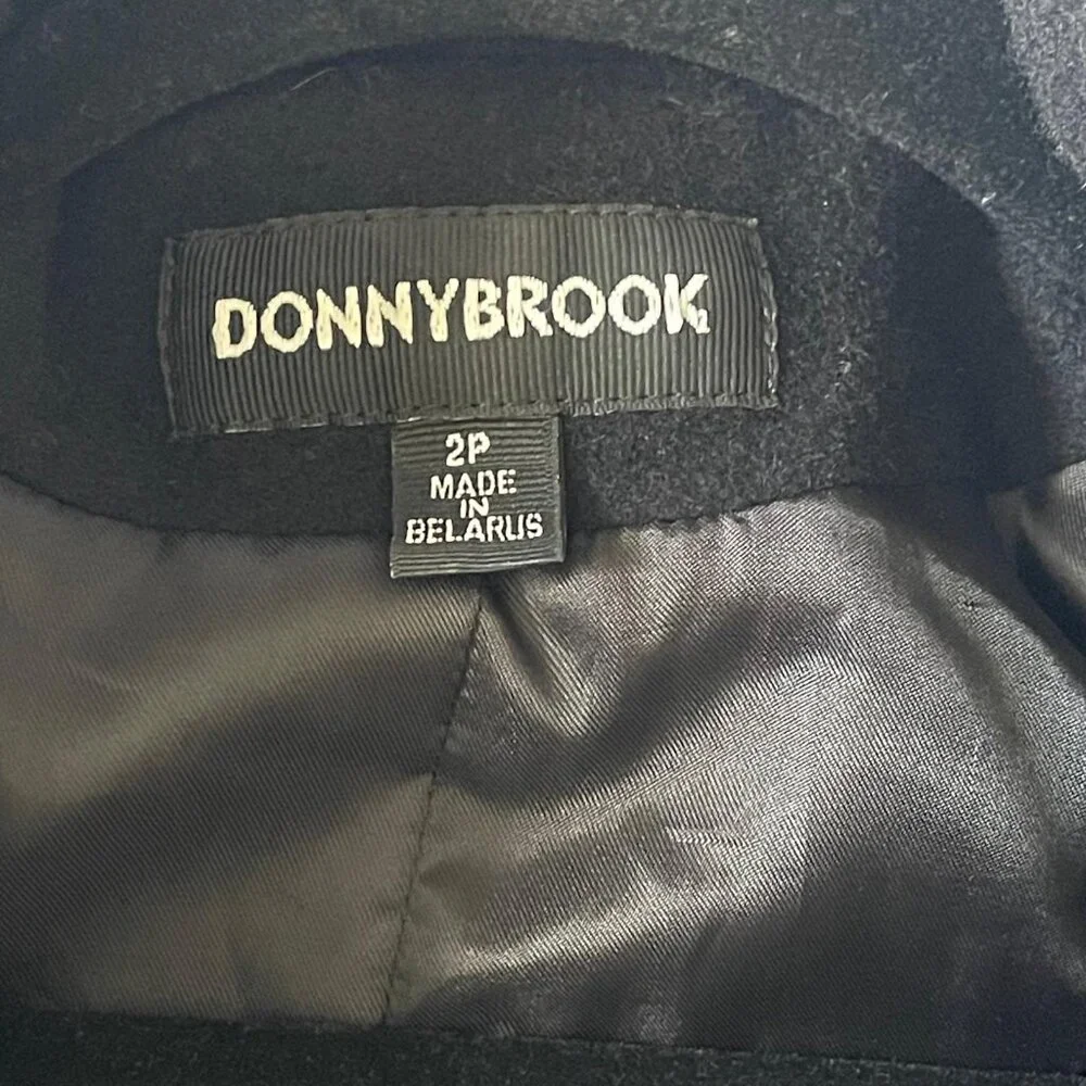 DONNYBROOK Black Vintage 100% Wool Coat Double Breasted full Length S 2P - Picture 2 of 14